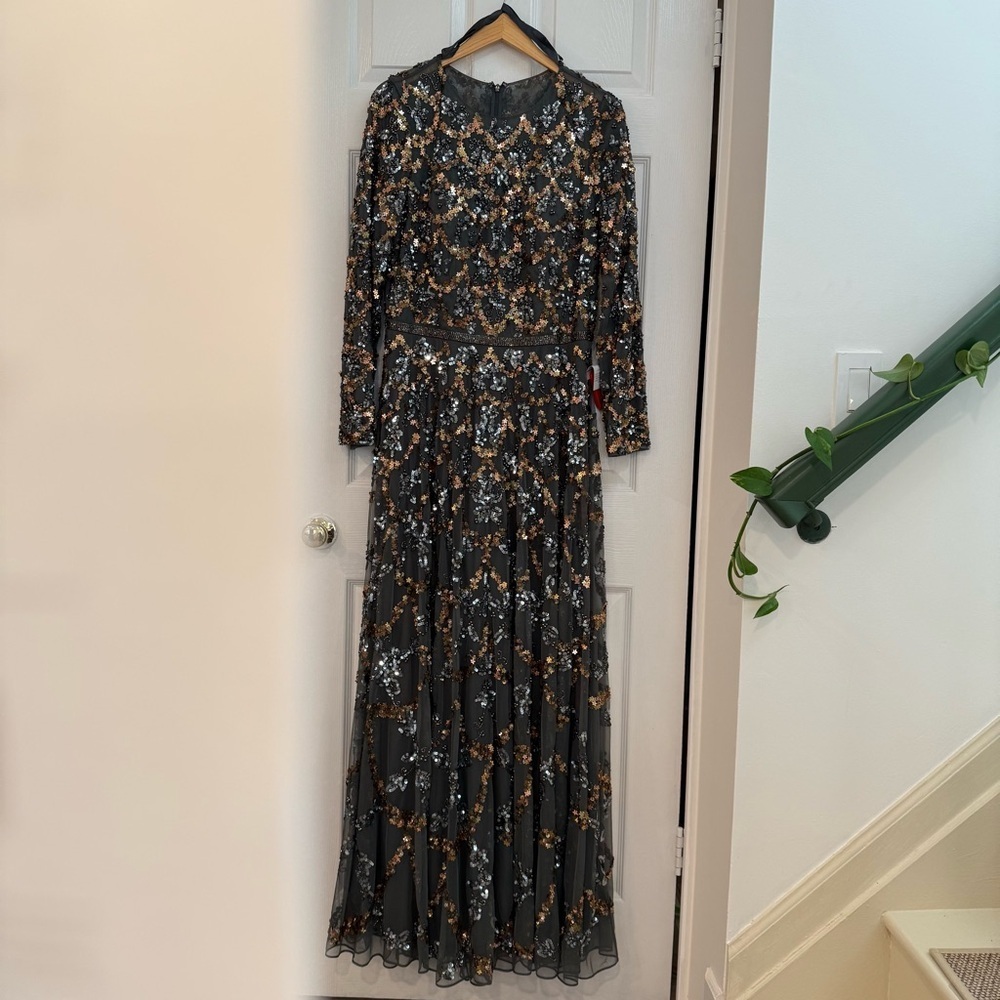 Mac Duggal Long Sleeve High Neck Cocktail Gown Size 14 NWT - Picture 2 of 12